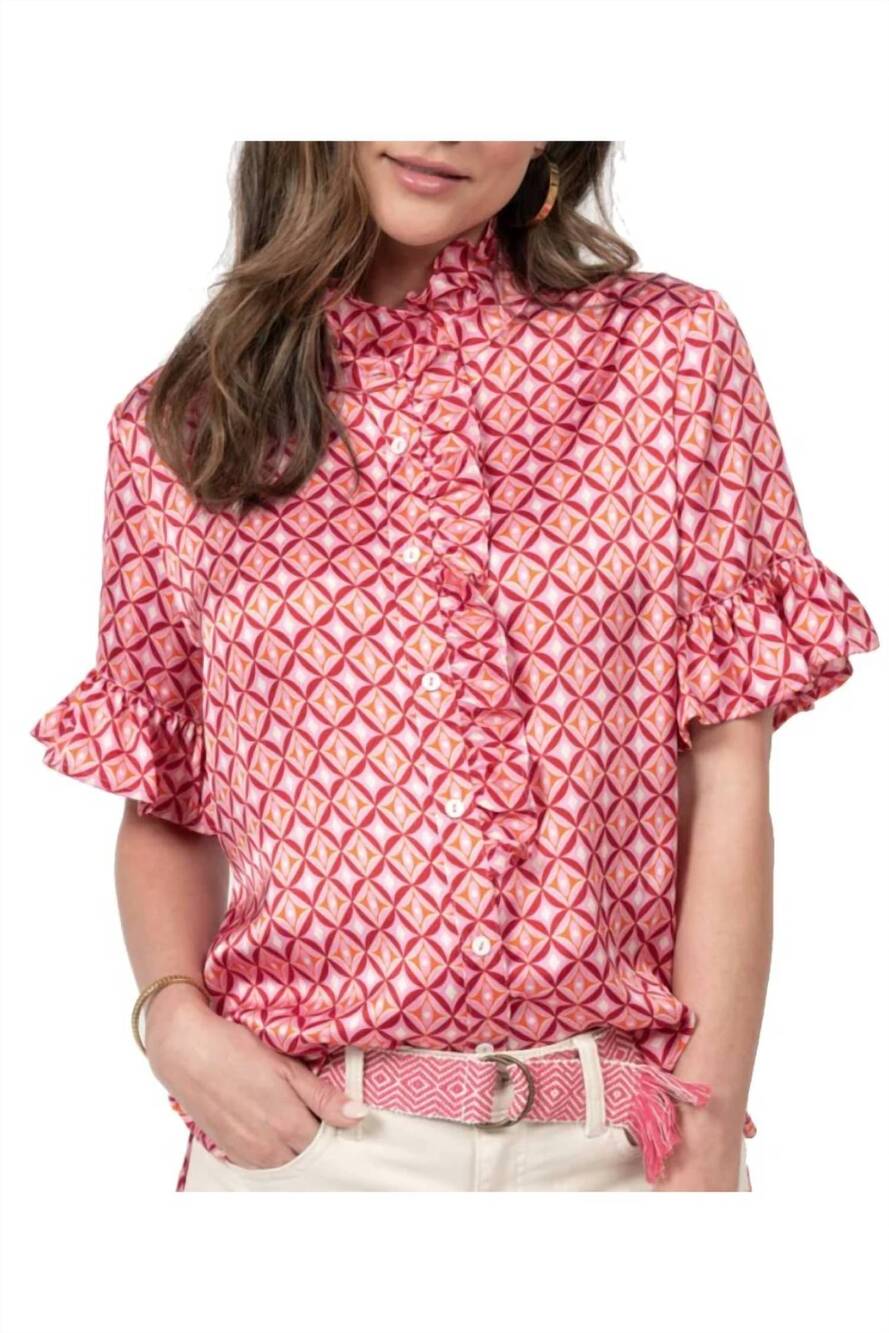 NEW IVY JANE satin ruffle shirt in pink